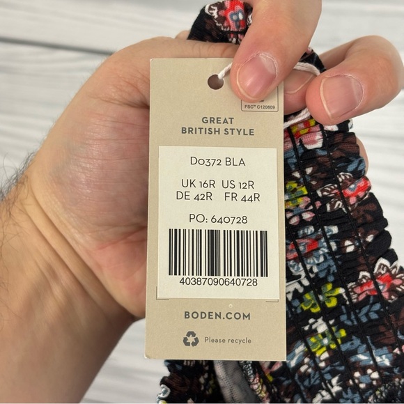 Boden Smocked Jersey Shift Dress Floral Print Multicolor NWT size 12 - Picture 13 of 13